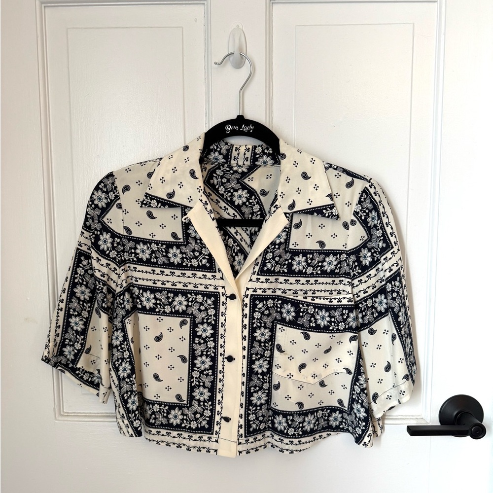 Cinq a Sept Black and Cream Floral Blouse